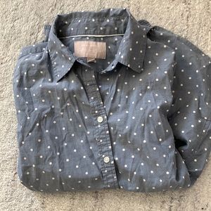BR soft wash light blue polka dot button down